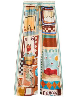 ALÉMAIS Michelle Printed Wide-Leg Silk Trousers - Red