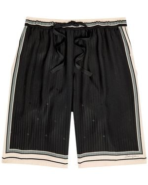Dolce & Gabbana Striped Logo-Jacquard Silk Shorts - Black