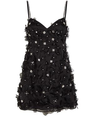 LoveShackFancy Ambessa Floral-Appliquéd Organza Mini Dress - Black