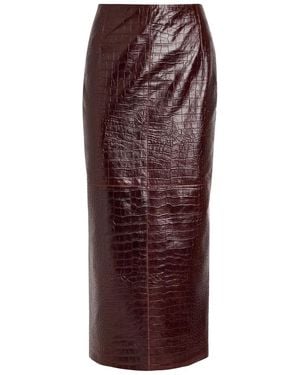 Nour Hammour Elyse Crocodile-Effect Leather Midi Skirt - Purple