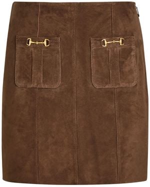 RIXO London Wiley Horsebit-Embellished Suede Mini Skirt - Brown