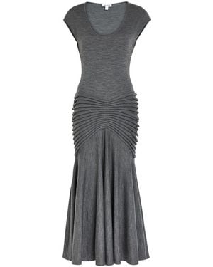 Alaïa Sculpting Ruched Wool Midi Dress - Grey