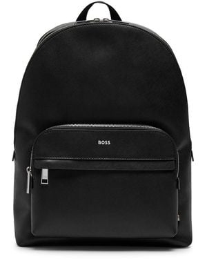BOSS Logo Saffiano Leather Backpack - Black