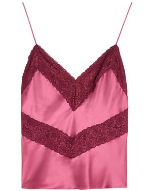 LoveShackFancy Brimsley Lace-Trim Silk Camisole Top - Pink