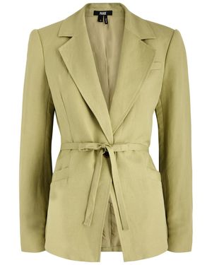 PAIGE Genova Belted Linen-Blend Blazer - Green