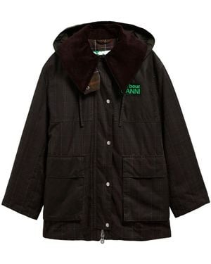 BARBOUR X GANNI Hooded Tartan Wax Cotton Jacket - Black