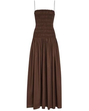 Matteau Shirred Cotton-Poplin Maxi Dress - Brown