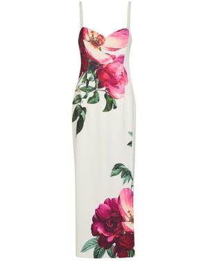 Alice + Olivia Nina Floral-Print Satin-Crepe Midi Dress - White