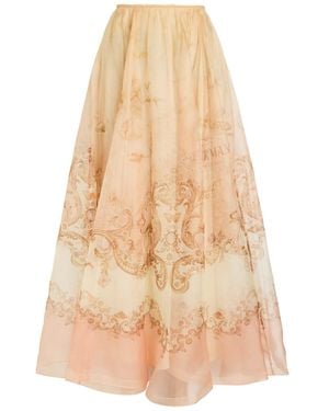 Zimmermann Hypnotic Printed Silk-Organza Midi Skirt - Natural