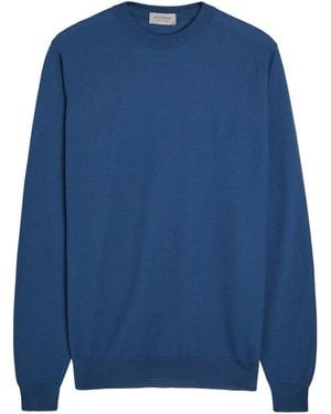 John Smedley Waffle Merino Wool Jumper - Blue