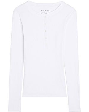 Nili Lotan Jordan Henley Ribbed Cotton Top - White