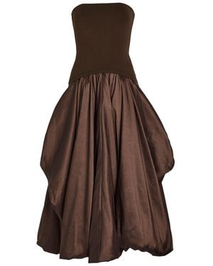Jonathan Simkhai Izzy Strapless Ribbed-Knit And Shell Midi Dress - Brown