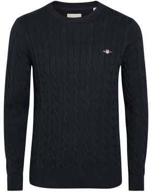 GANT Logo-Embroidered Cable-Knit Cotton Sweater - Blue