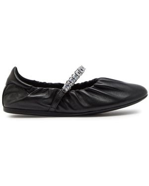 Jimmy Choo Jade Crystal-Embellished Leather Ballet Flats - Black