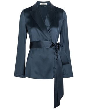 JOSEPH Archer Belted Wrap Silk Jacket - Blue