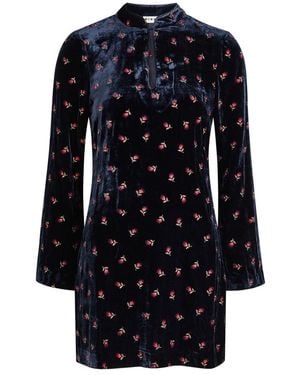 RIXO London Calla Floral-Embroidered Velvet Mini Dress - Blue