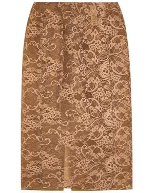 Acne Studios Floral-Embroidered Lace Midi Skirt - Brown
