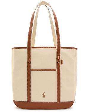 Polo Ralph Lauren Medium Leather-Trimmed Canvas Tote Bag - Natural