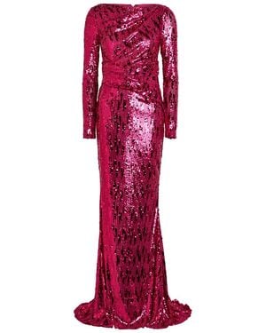 Talbot Runhof Draped Sequin-Embellished Gown - Red