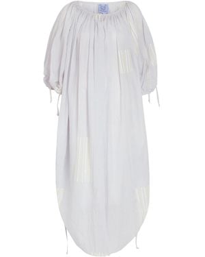 Thierry Colson Athenais Striped Ruched Cotton Midi Dress - White