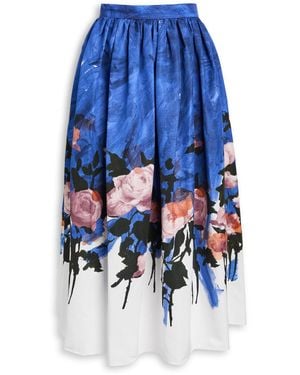Erdem Printed Faille Midi Skirt - Blue