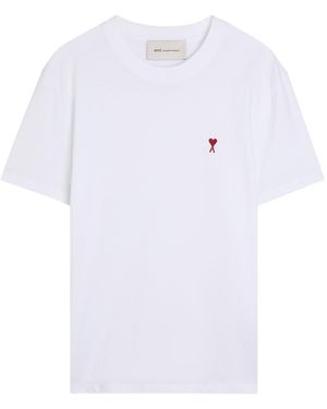 Ami Paris Logo-Embroidered Cotton T-Shirt - White