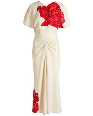 Victoria Beckham Bela Floral-Print Satin Midi Dress - Red