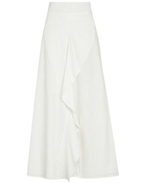 SKIIM Embroidered Split Cotton Midi Skirt - White