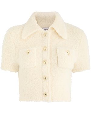 Self-Portrait Cropped Bouclé Wool-Blend Top - Natural
