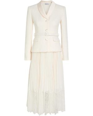 Self-Portrait Tailored Belted Bouclé And Chiffon Midi Dress - White