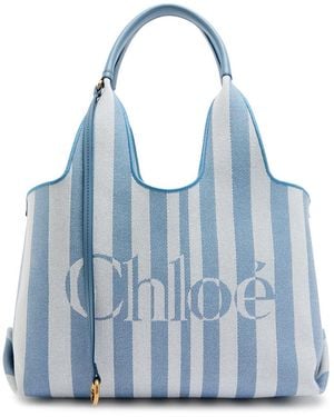 Chloé Stripy East-West Canvas Tote Bag - Blue