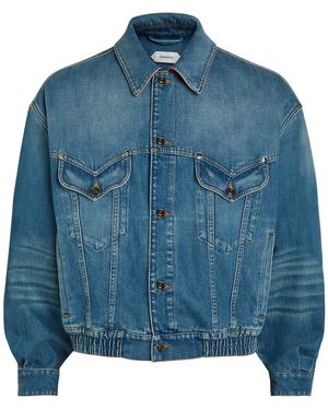 Versace Leather-Collar Denim Jacket - Blue