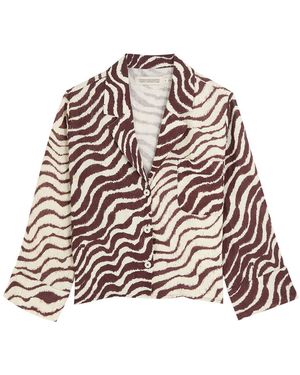 Desmond & Dempsey Tide Zebra-Print Linen Shirt - Brown