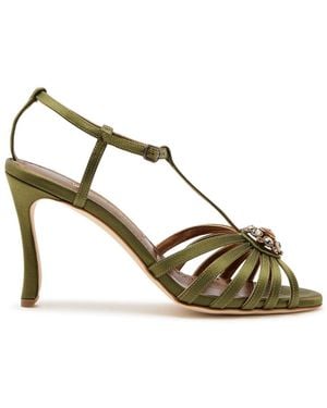 Manolo Blahnik Fulcon 90 Crystal-Embellished Satin Sandals - Metallic