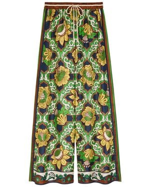ALÉMAIS Liana Printed Wide-Leg Silk Pants - Green