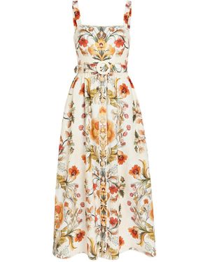 Borgo De Nor Petra Floral-Print Linen And Cotton-Blend Midi Dress - Metallic