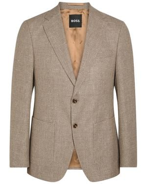 BOSS Hutson Wool And Linen-Blend Blazer - Brown