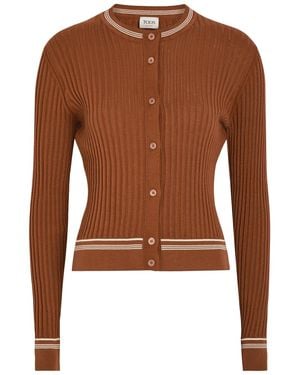Tod's Striped Trims Cotton-Knit Cardigan - Brown