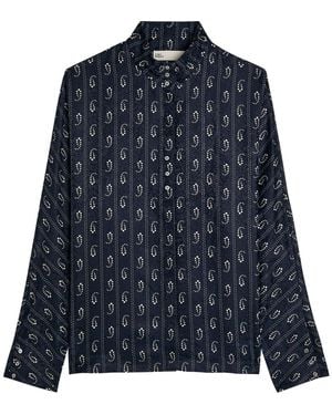 Tory Burch Patterned-Jacquard Satin Shirt - Blue