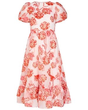 Sister Jane Willa Floral-Jacquard Organza Midi Dress - Red