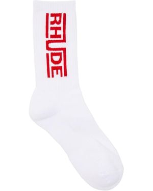 Rhude Champions Logo Stretch-Cotton Socks - White