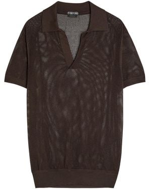 Tom Ford Crochet-Knit Sheer Cotton And Silk-Blend Polo Shirt - Brown