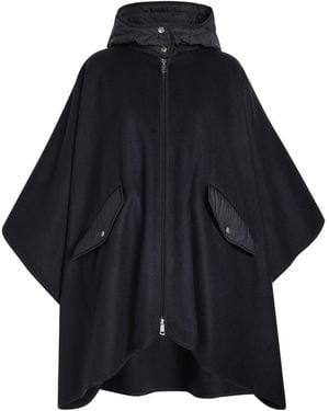 Moncler Hooded Shell And Wool-Blend Cape Coat - Blue