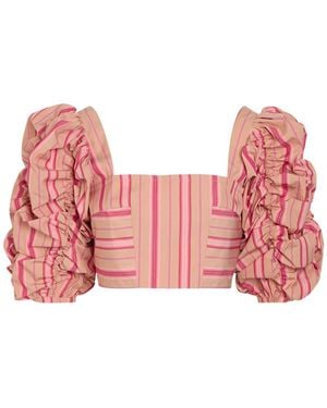 Thierry Colson Misia Striped Puff Sleeve Cotton Top - Pink