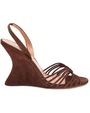 Aquazzura Serenity 95 Suede Wedge Sandals - Brown