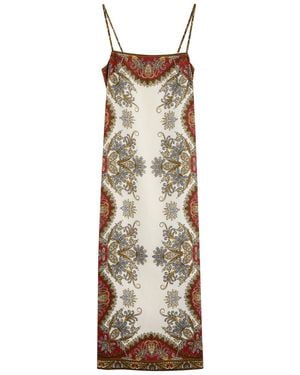 Veronica Beard Petra Paisley-Print Linen Midi Dress - Natural