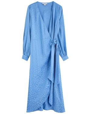 Never Fully Dressed Vienna Leopard-Jacquard Midi Wrap Dress - Blue