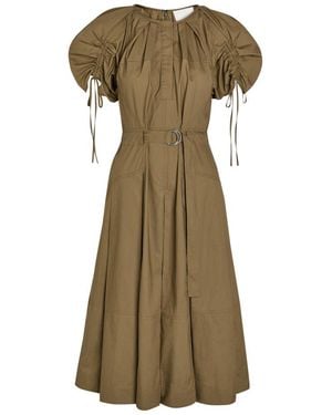 3.1 Phillip Lim Ruched Belted Cotton-Poplin Midi Dress - Green
