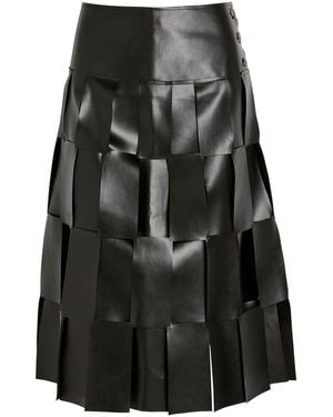 A.W.A.K.E. MODE Laser-Cut Faux Leather Midi Skirt - Black