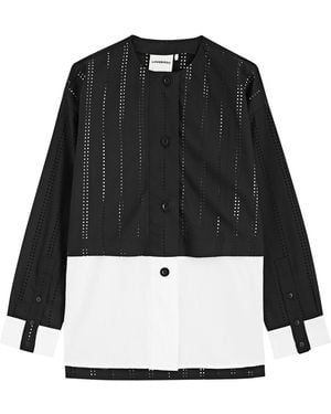 LOVEBIRDS Laser-Cut Layered Twill Blouse - Black